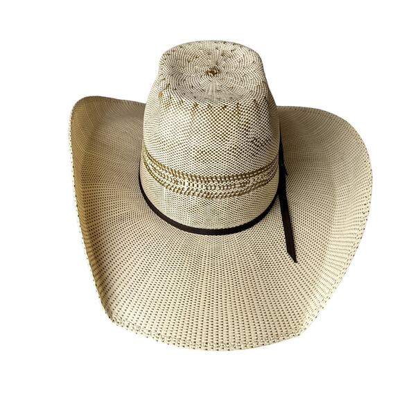 ARIAT Bangora Straw Cowboy Hat Men's Beige Western Ventilated Crown Rodeo 5430 - Picture 2 of 10